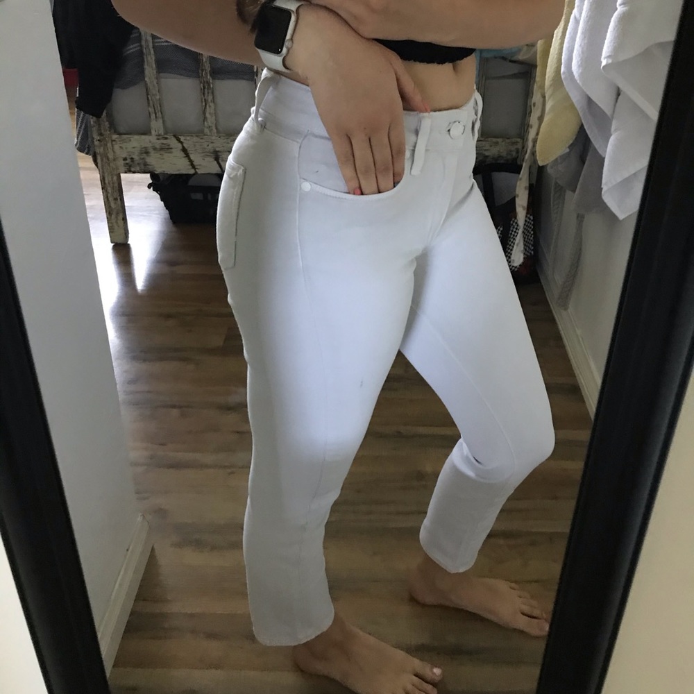 white paige skinny jeans mid rise